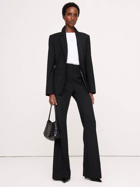 PANTALON ÉVASÉ À TAILLE HAUTE EN LAINE ITALIENNE LÉGÈRE