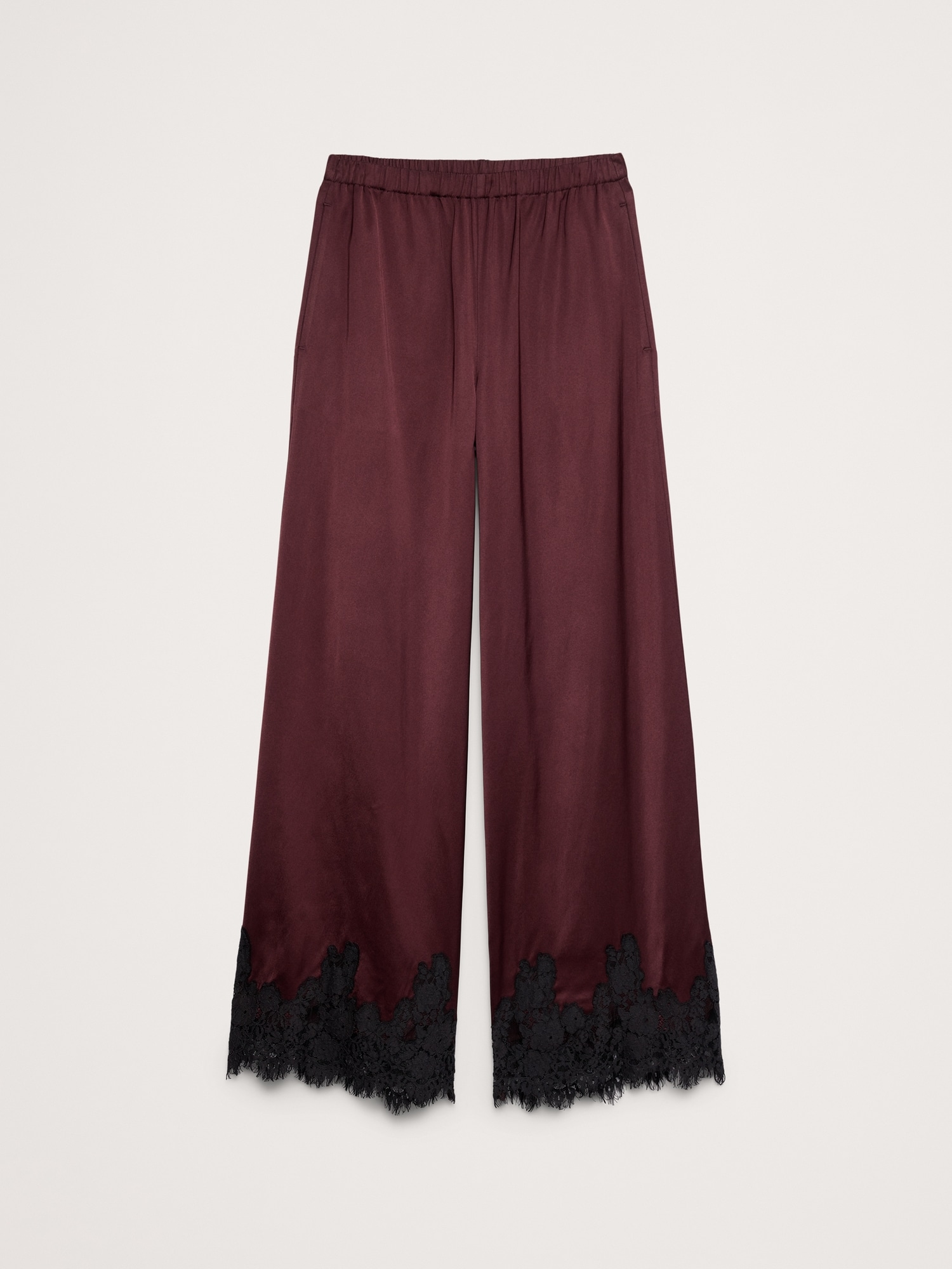 Stretch-Satin Lace-Trim Pull-On Pant