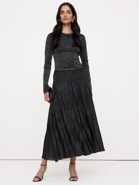 JUPE EN TRICOT MÉTALLISÉ À PLIS