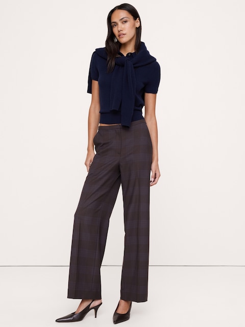 PANTALON JAMBE LARGE À TAILLE HAUTE EN MÉLANGE DE LAINE