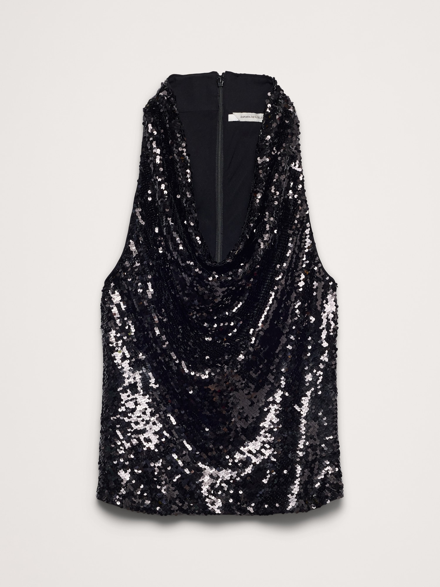 Draped Sequin Cowl-Neck Tank