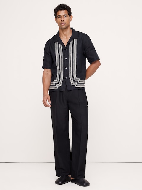 CHEMISE DE VACANCES DÉCONTRACTÉE EN LIN BRODÉ