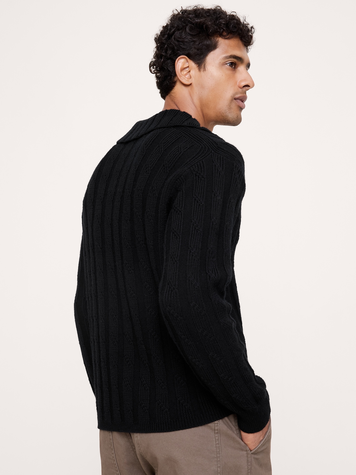 Wool-Blend Cable-Knit Johnny Collar Sweater