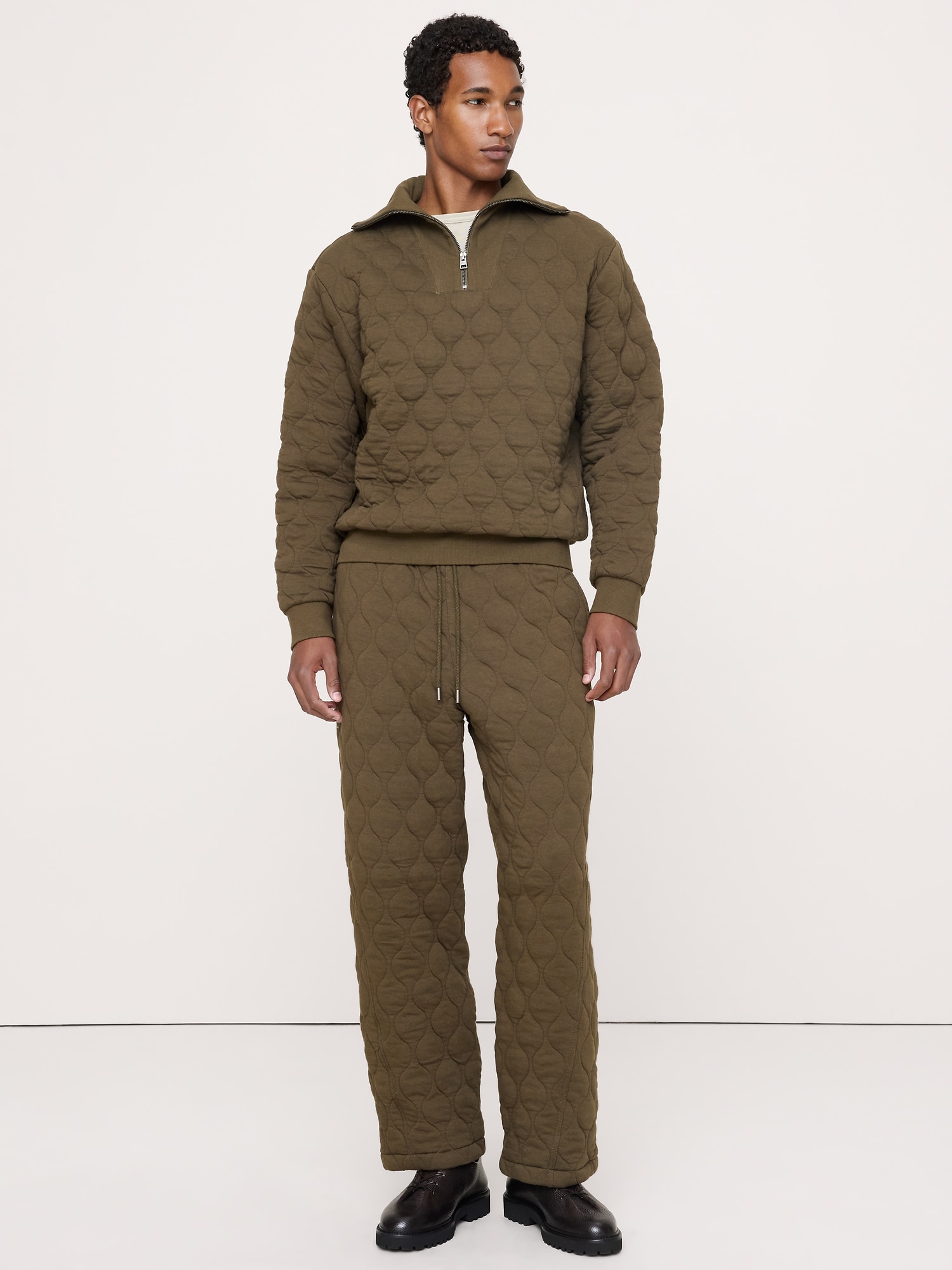 Cotton Quilted Jacquard Quarter-Zip Pullover