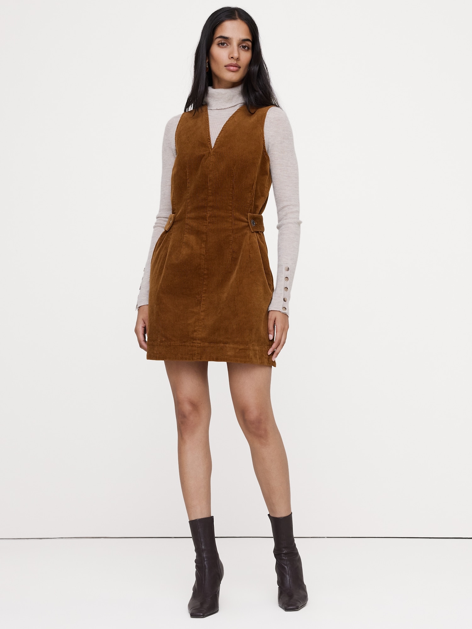 Corduroy Side-Button Mini Dress