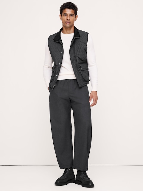 PANTALON BARIL DÉCONTRACTÉ À TAILLE EXTENSIBLE EN MÉLANGE DE LAINE