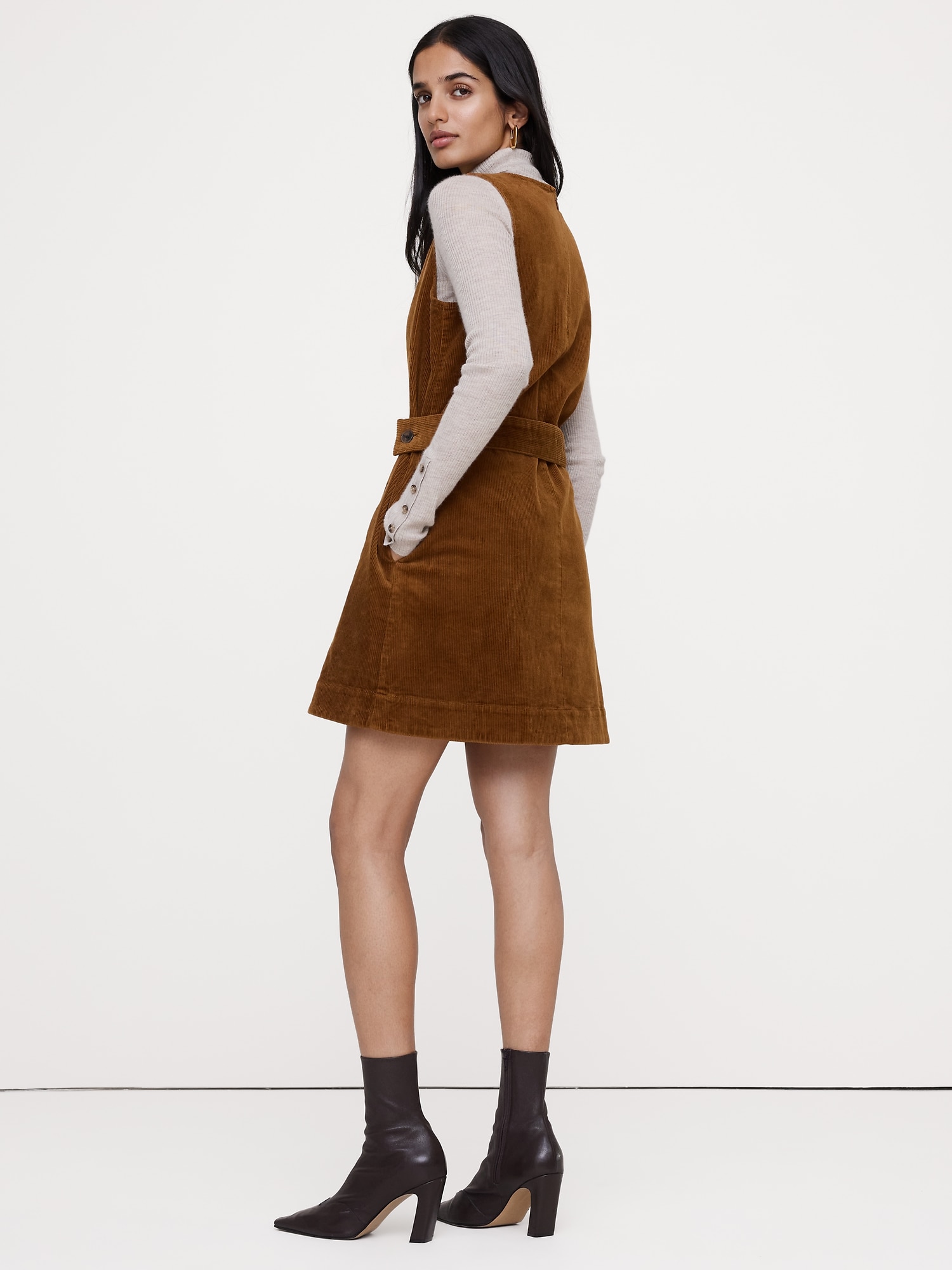 Corduroy Side-Button Mini Dress