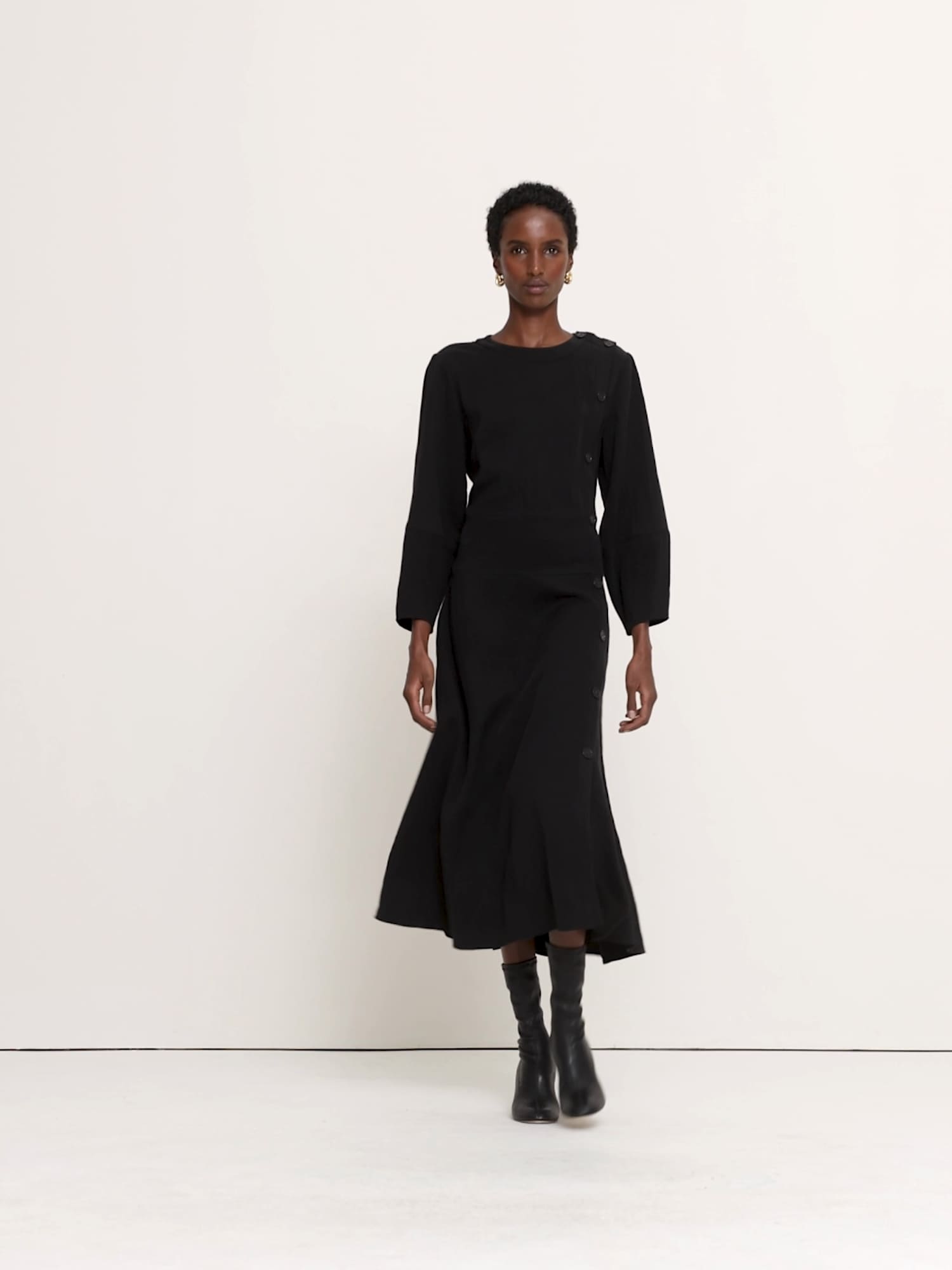 Drapey Twill Button Midi Dress