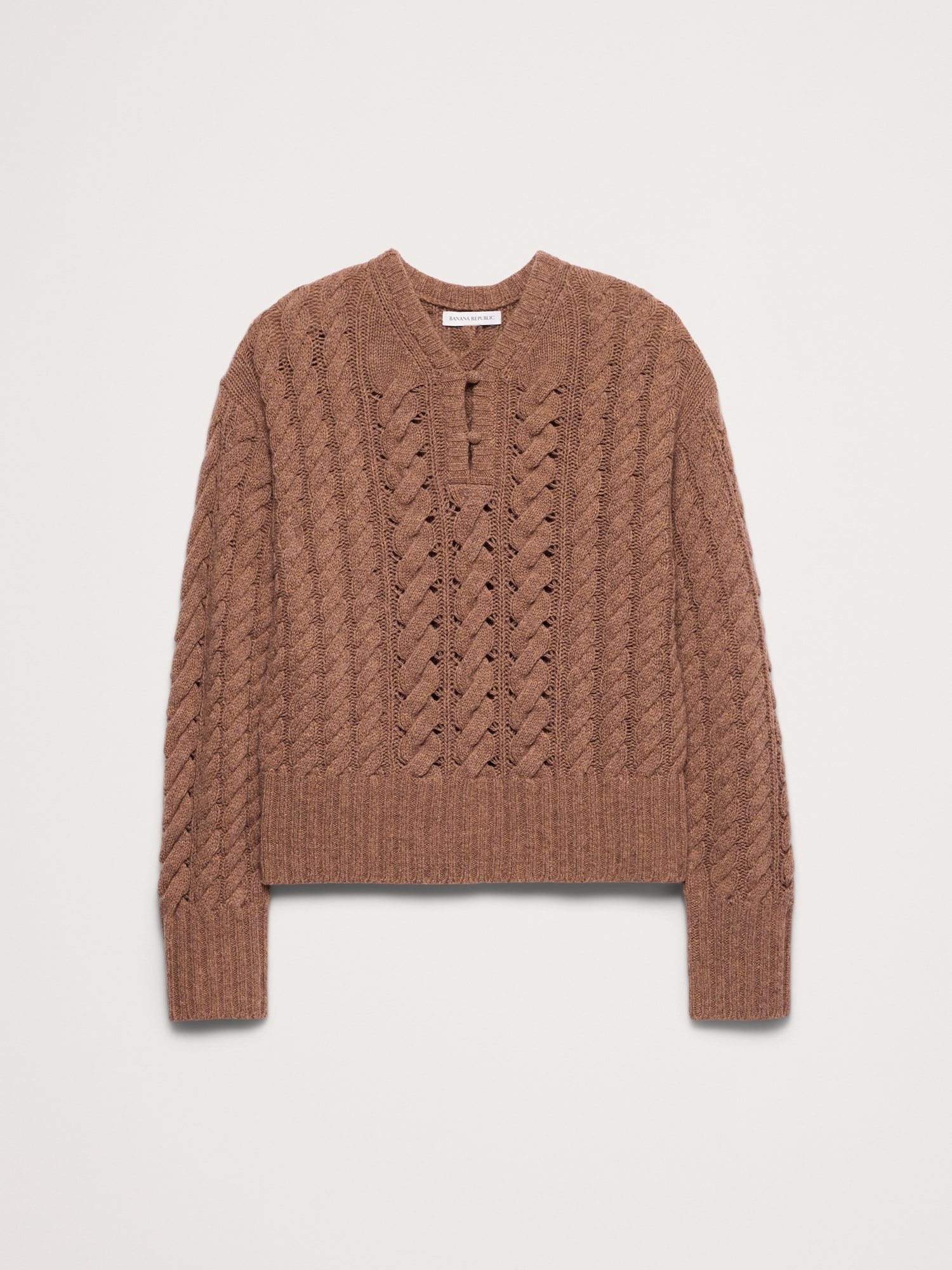 Merino-Yak Buttoned Cable-Knit Sweater
