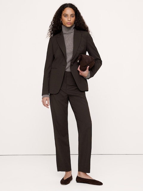 PANTALON ÉTROIT À TAILLE HAUTE LONGUEUR CHEVILLE EN LAINE ITALIENNE