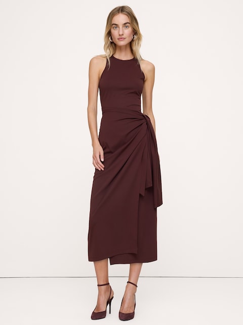 ROBE PORTEFEUILLE MI-LONGUE EN TRICOT