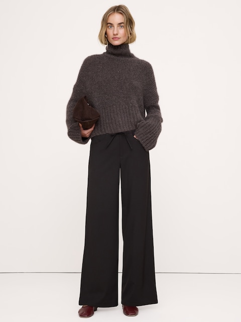 PANTALON STUDIO À JAMBE LARGE À CORDON COULISSANT EN LAINE ITALIENNE