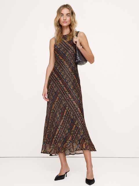 ROBE LONGUE EN MOUSSELINE COUPÉE EN BIAIS