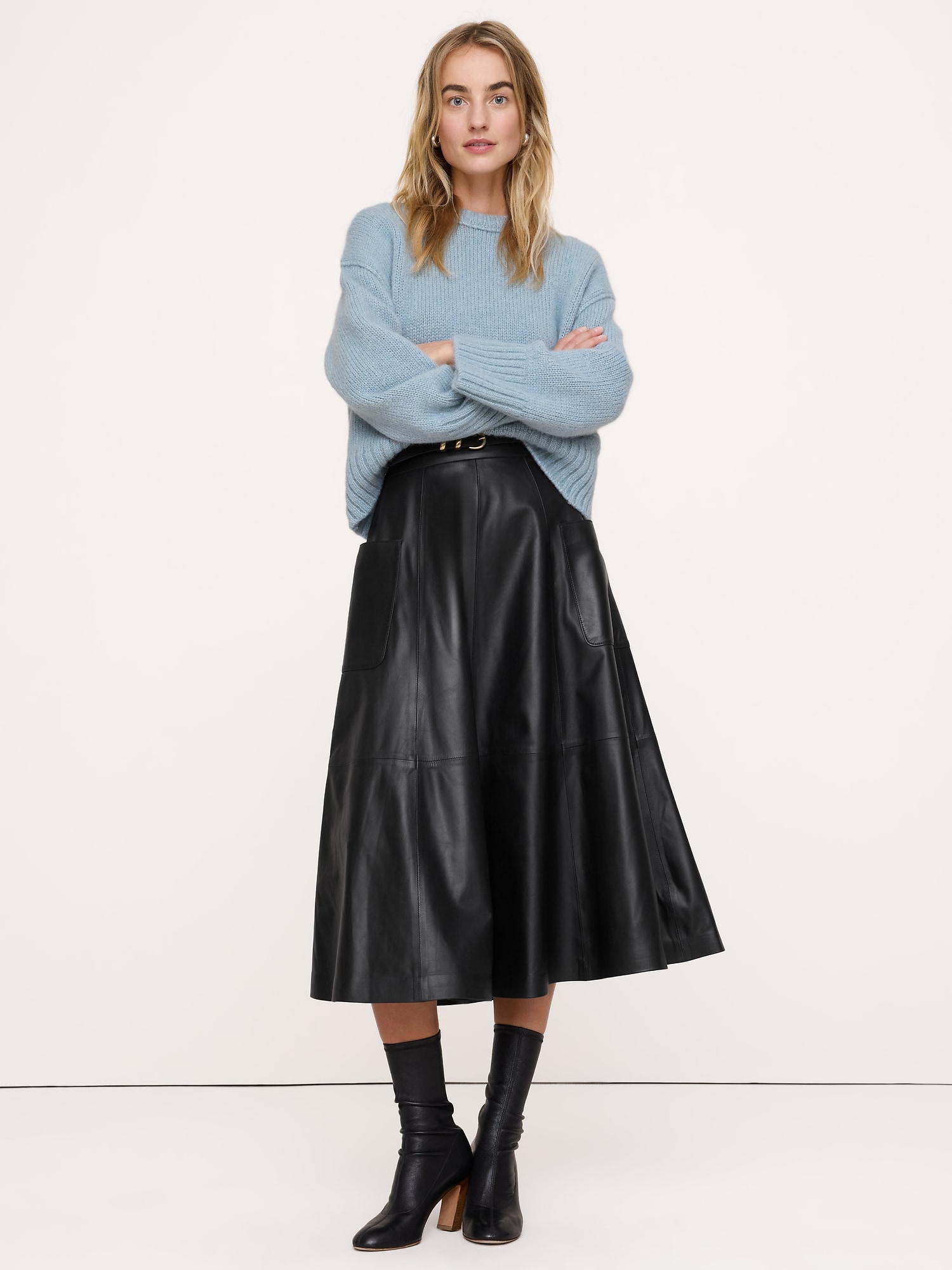 Leather Circle Midi Skirt