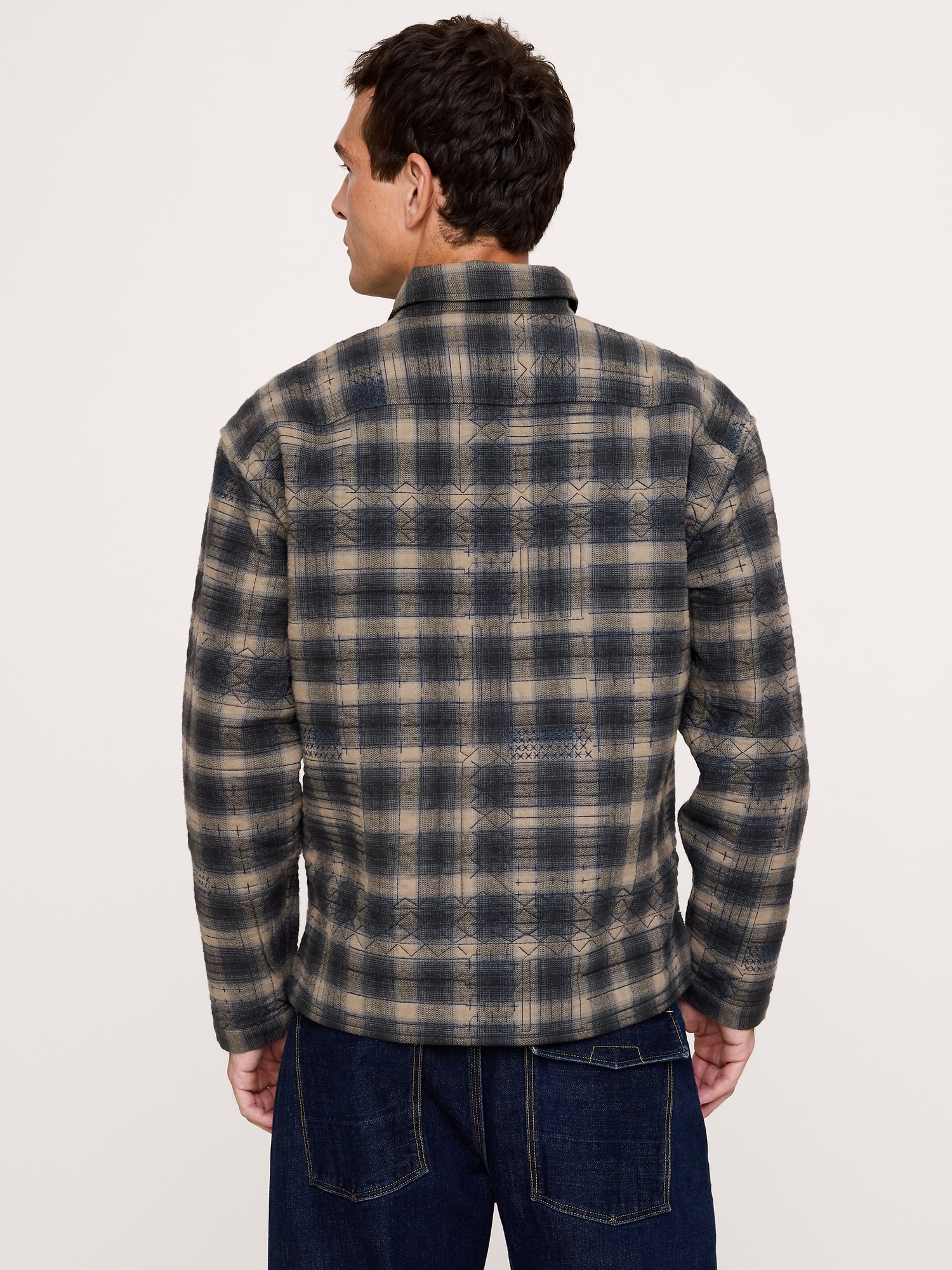 Relaxed-Fit Embroidered Cotton Quilted Flannel Overshirt