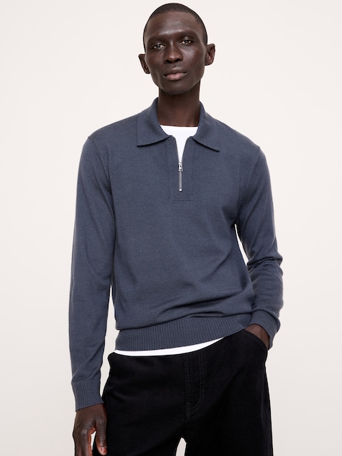 Merino Zip-Up Sweater Polo