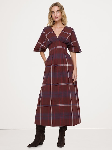 ROBE LONGUE À PLIS EN COTON EXTENSIBLE