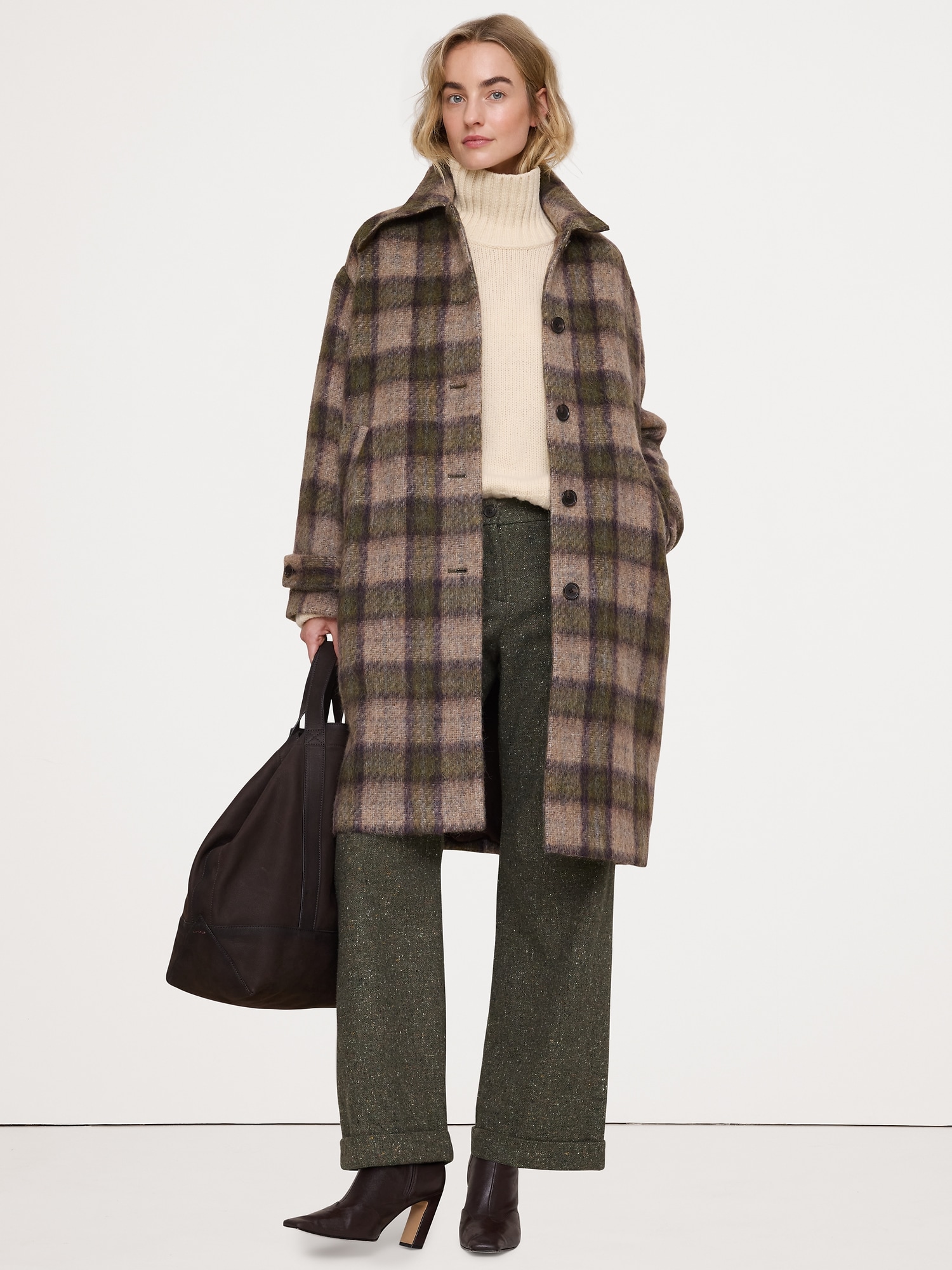 Fuzzy Italian Plaid Top Coat