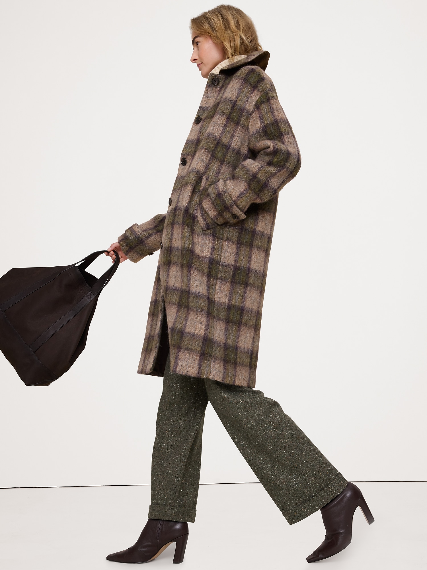 Fuzzy Italian Plaid Top Coat