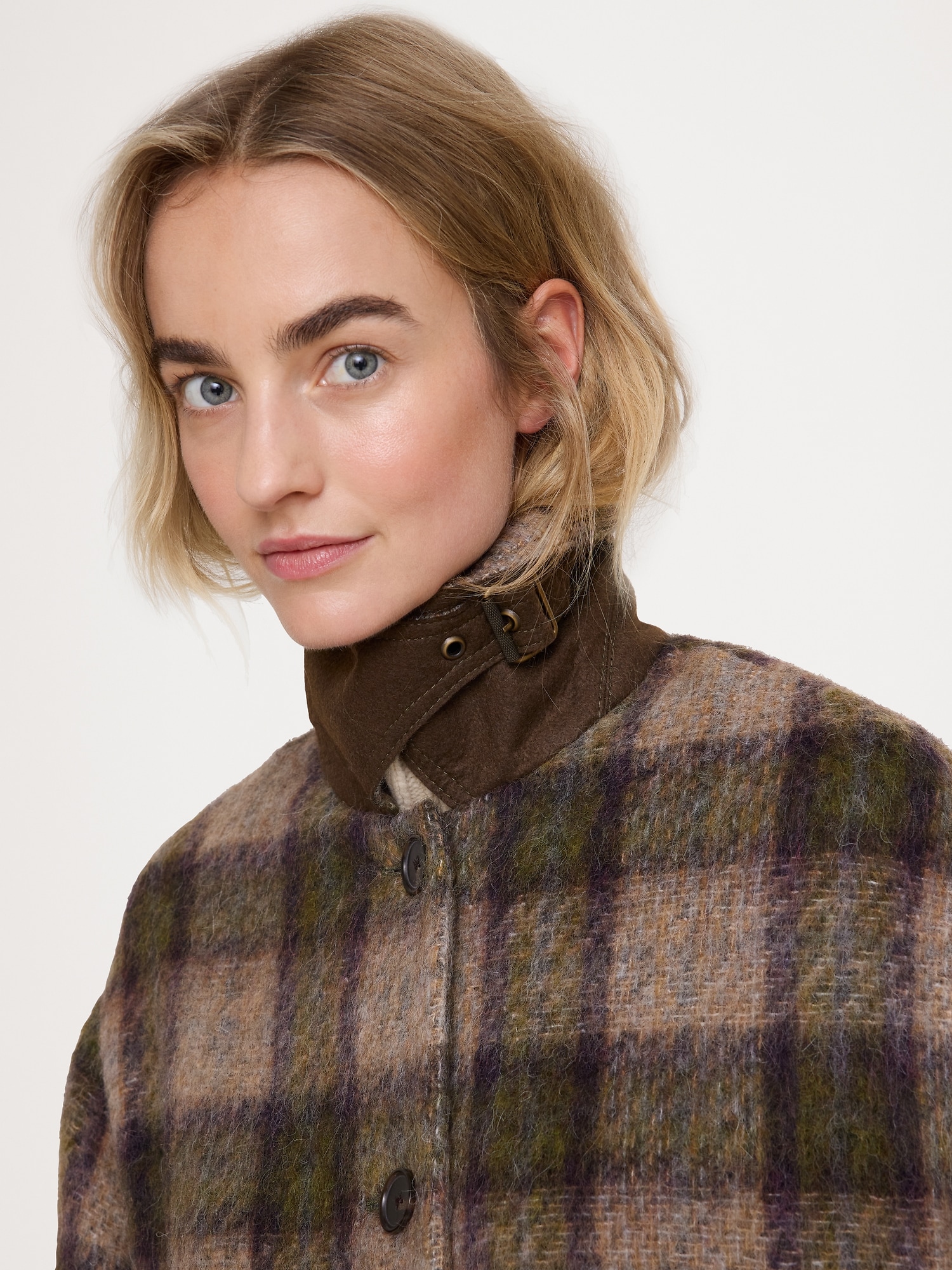 Fuzzy Italian Plaid Top Coat