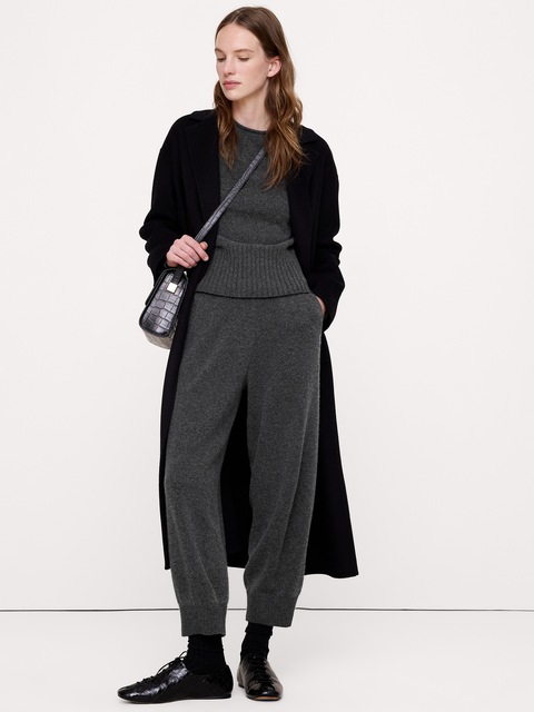 PANTALON À COUPE BARIL EN MÉLANGE DE COTON ET LAINE MÉRINOS