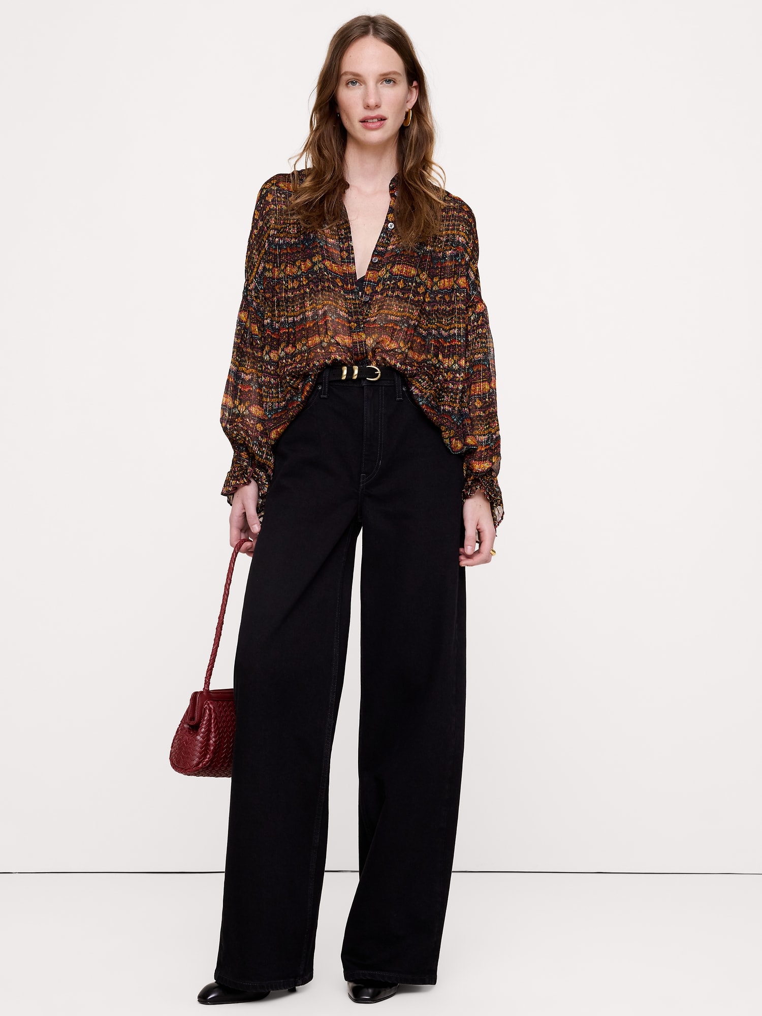 Chiffon Balloon-Sleeve Blouse