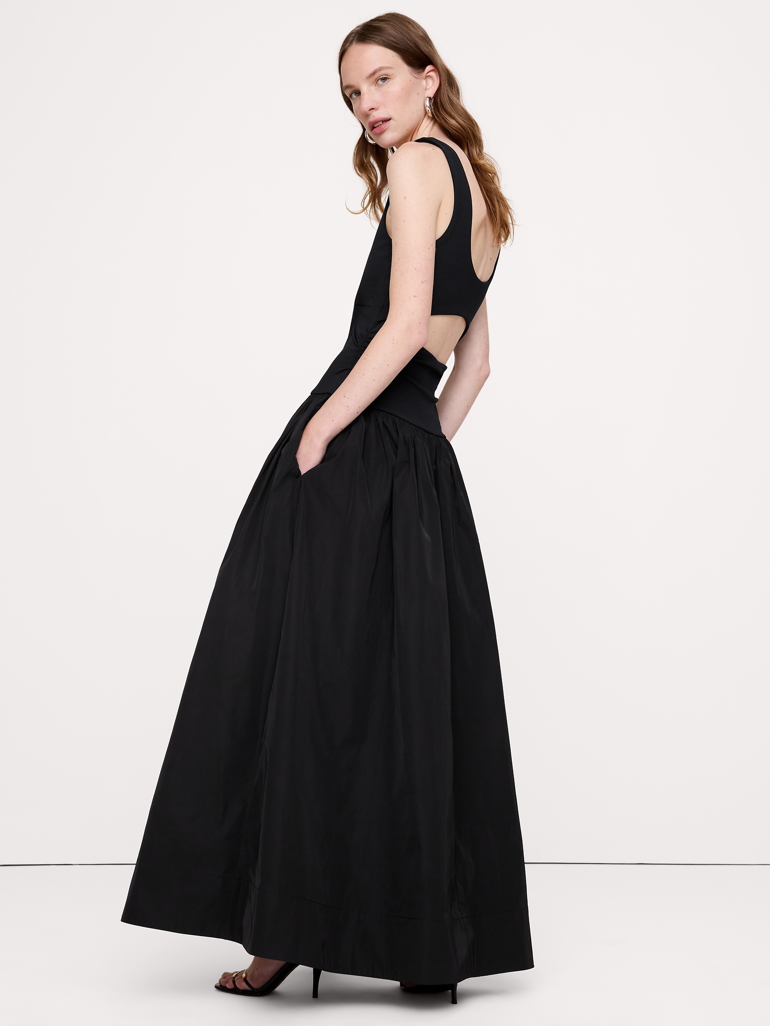 Jersey + Taffeta Halter Maxi Dress