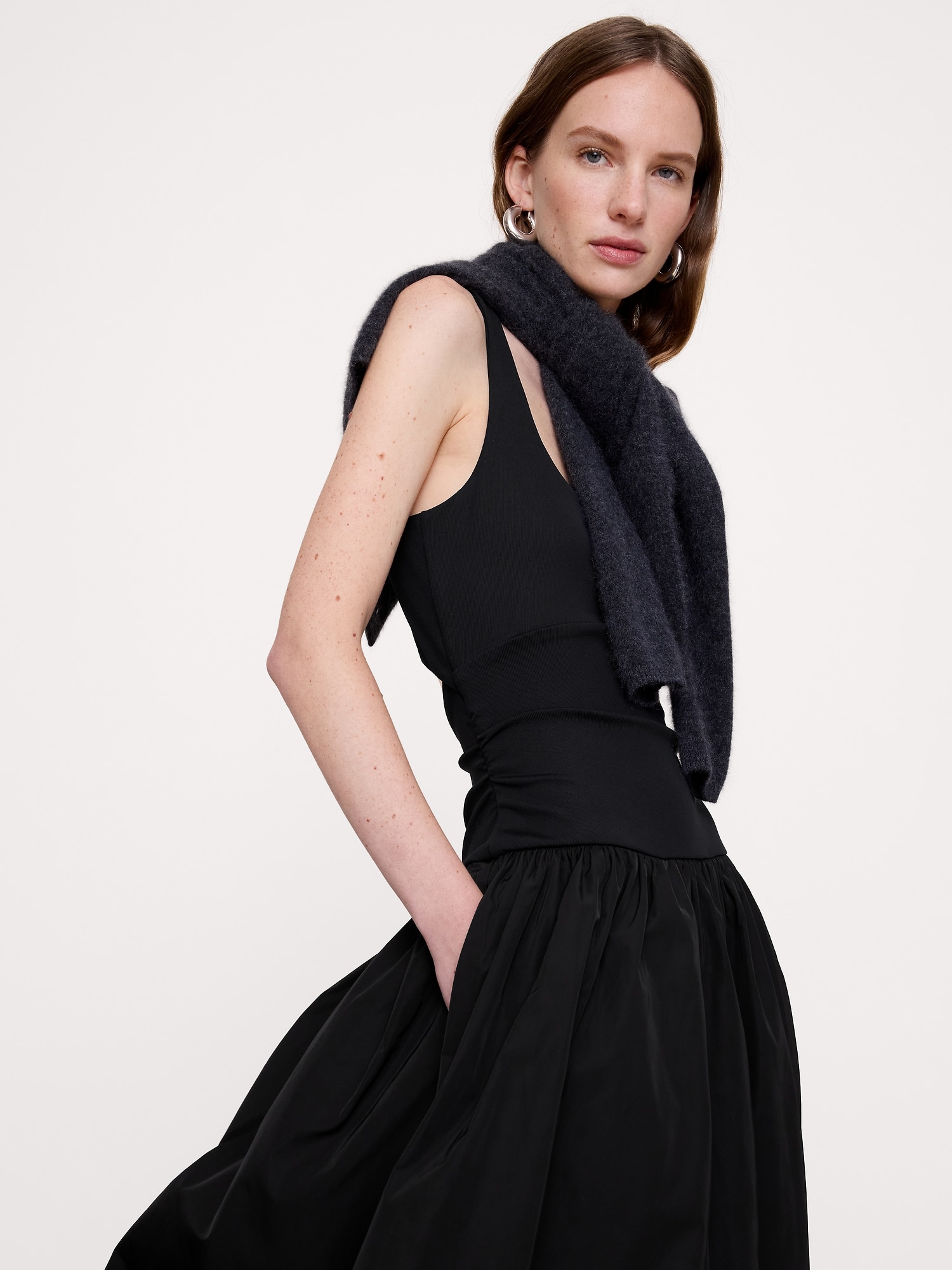 Jersey + Taffeta Halter Maxi Dress