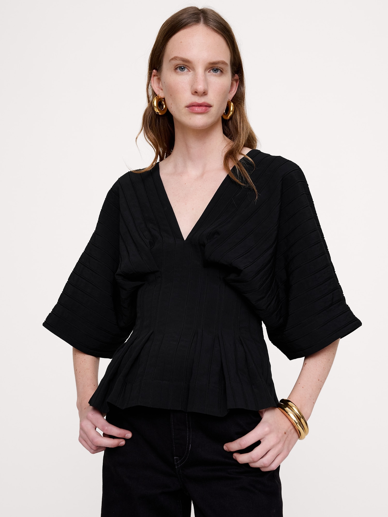 Cinched-Waist Pleated Top