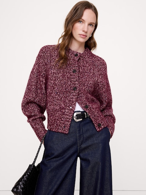 CARDIGAN EN MÉLANGE DE LAINE À MANCHES BLOUSANTES