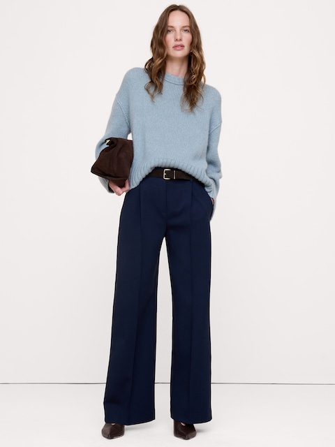 High-Rise Wide-Leg Drapey Ponte Pull-On Pant