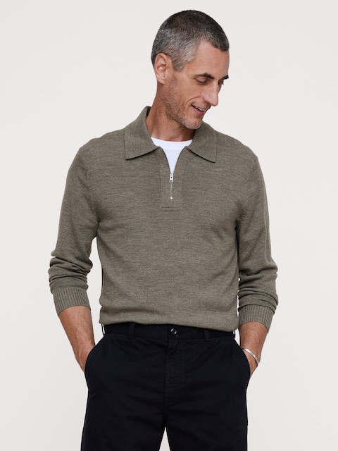 CHANDAIL POLO À GLISSIÈRE EN LAINE MÉRINOS