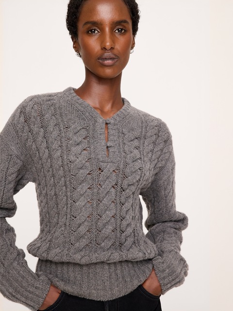 CHANDAIL TORSADÉ ET BOUTONNÉ EN MÉLANGE DE LAINE MÉRINOS ET DE YAK