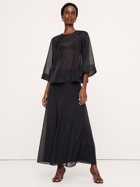 JUPE LONGUE À TAILLE BASSE EN ORGANZA