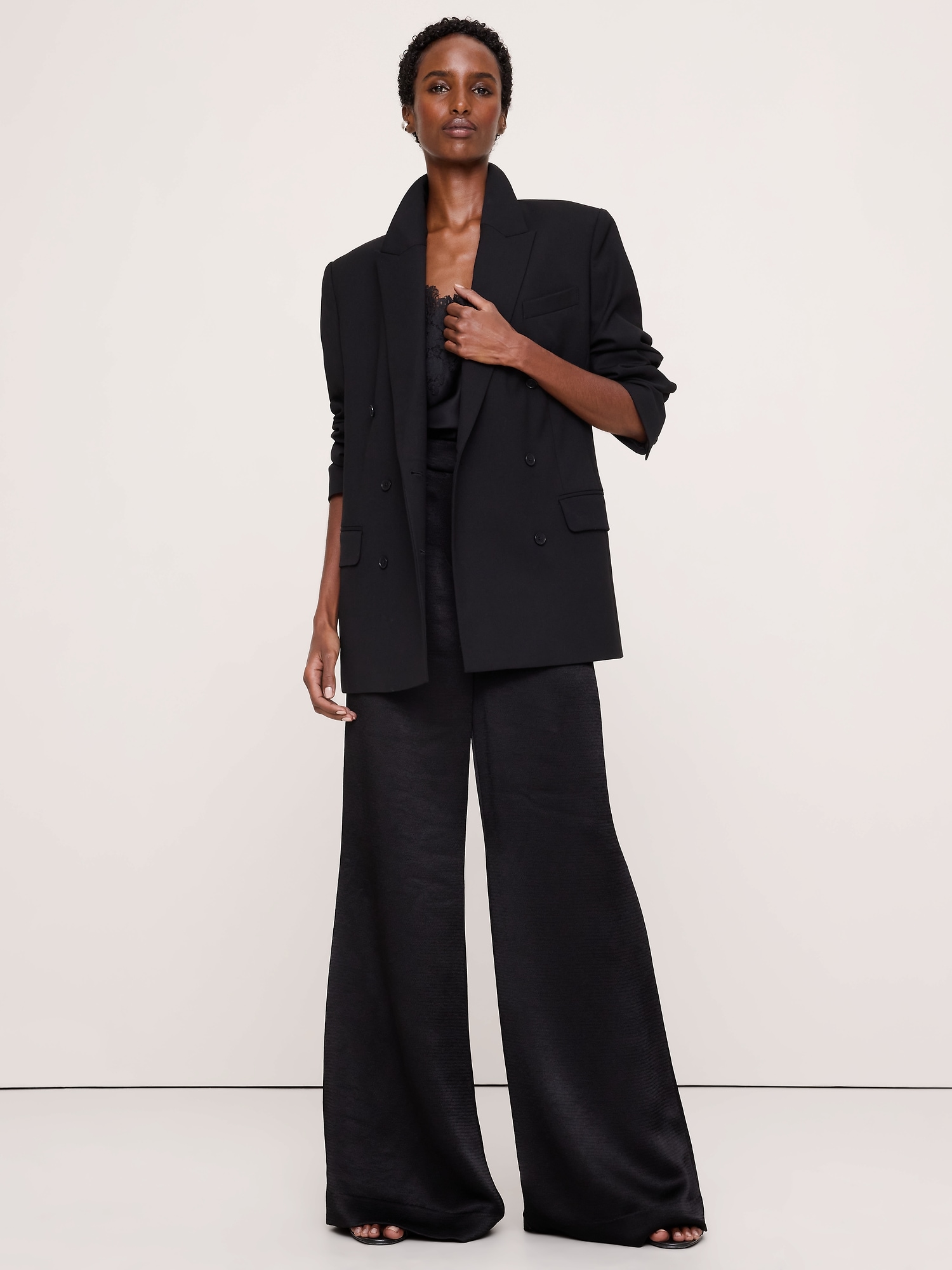 High-Rise Wide-Leg Hammered Satin Pant