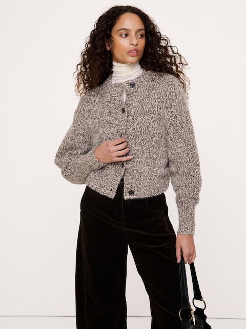 CARDIGAN EN MÉLANGE DE LAINE À MANCHES BLOUSANTES