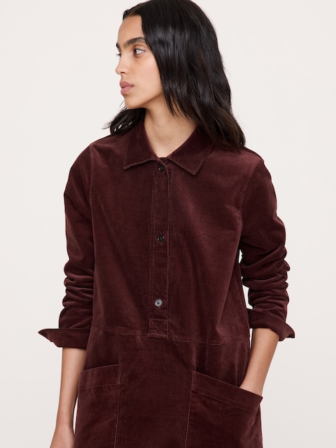 ROBE-CHEMISIER EN VELOURS CÔTELÉ À POCHES