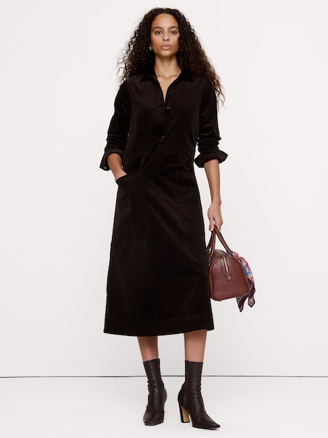 ROBE-CHEMISIER EN VELOURS CÔTELÉ À POCHES