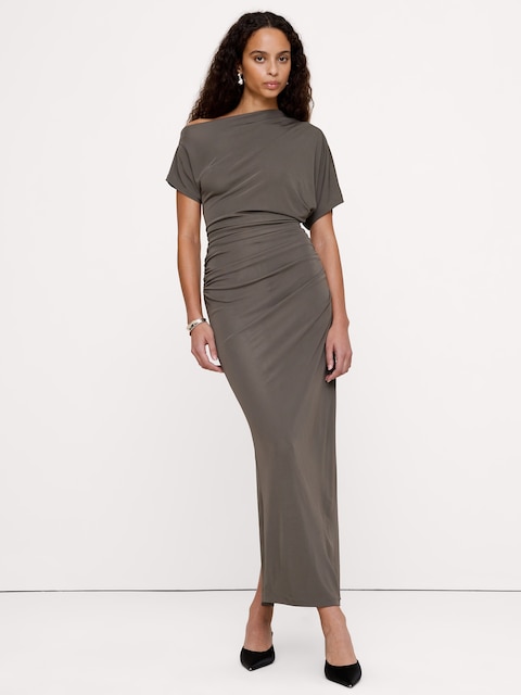 ROBE LONGUE DRAPÉE EN JERSEY MAT