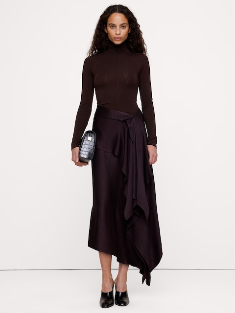 Asymmetric Hammered Satin Ruffle Skirt