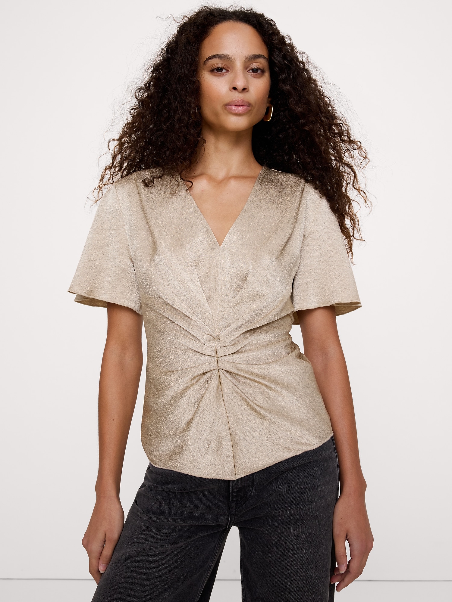 Hammered Satin Ruched-Waist Top