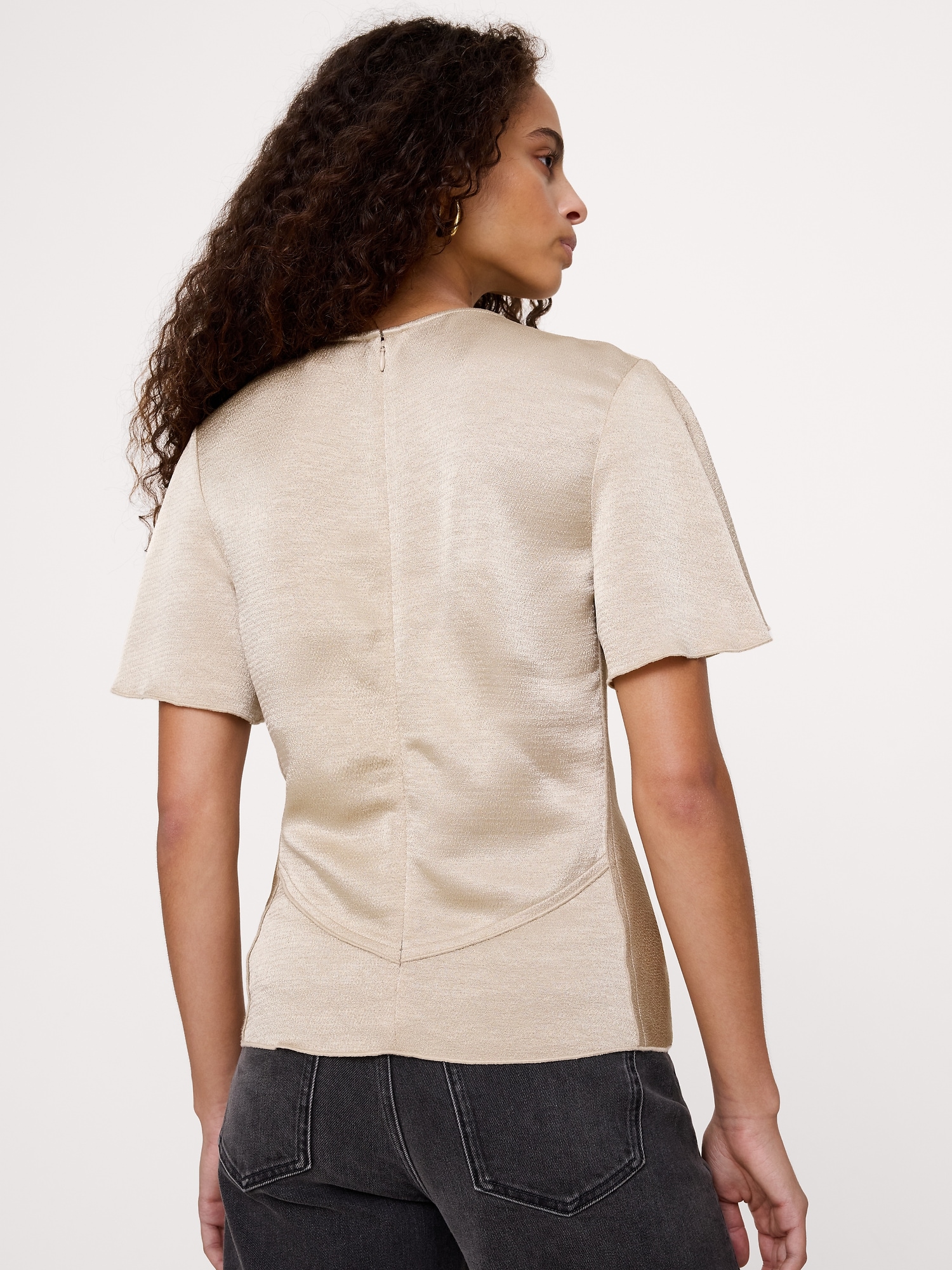 Hammered Satin Ruched-Waist Top