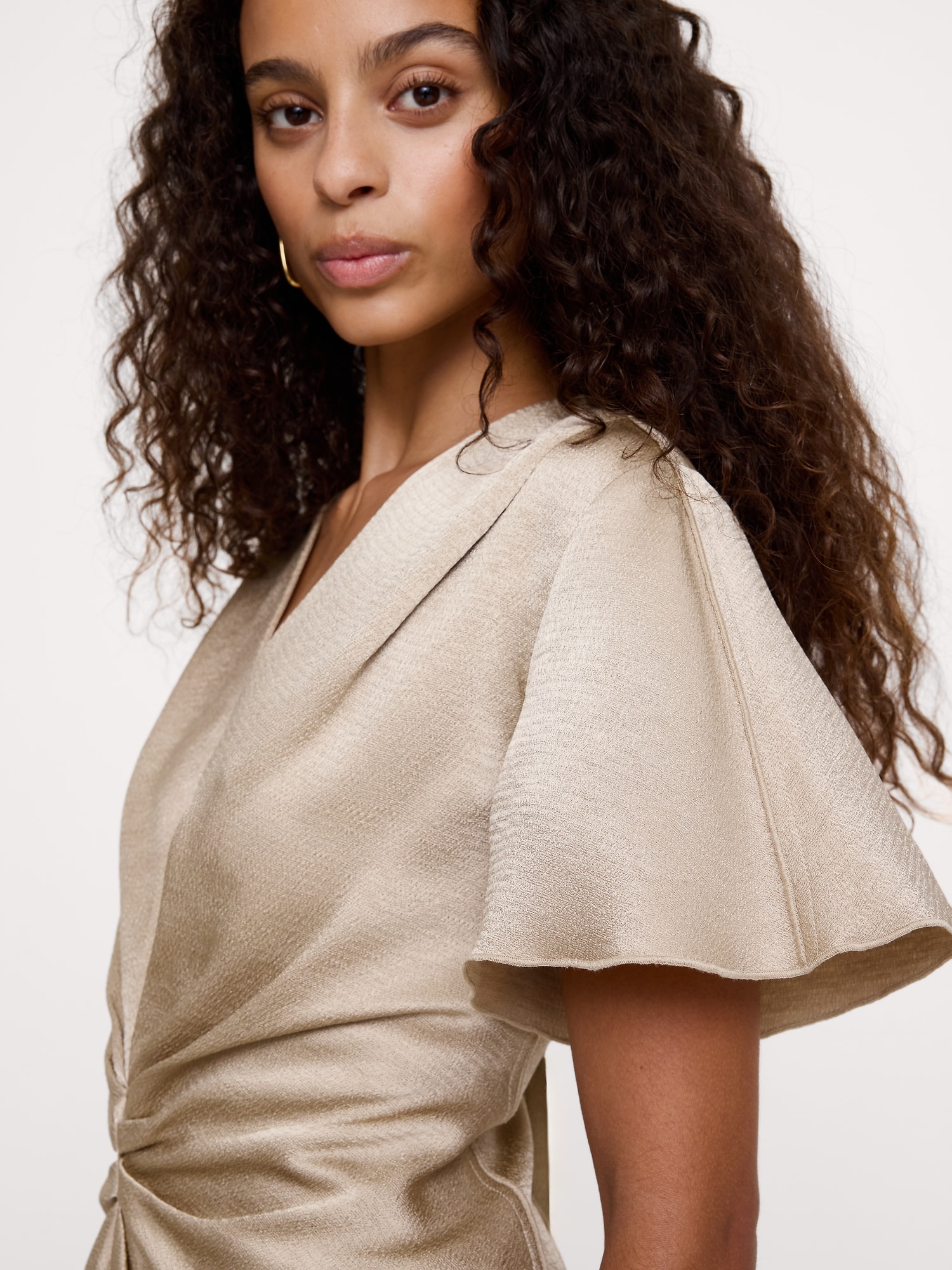 Hammered Satin Ruched-Waist Top
