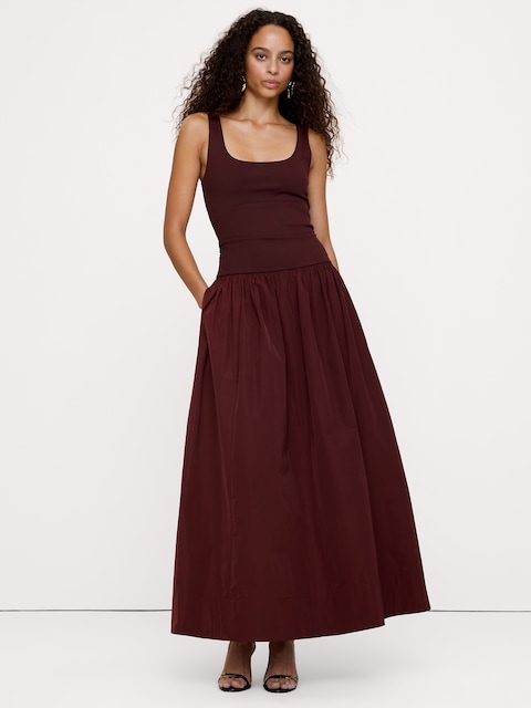 ROBE LONGUE BAIN DE SOLEIL EN JERSEY ET TAFFETAS