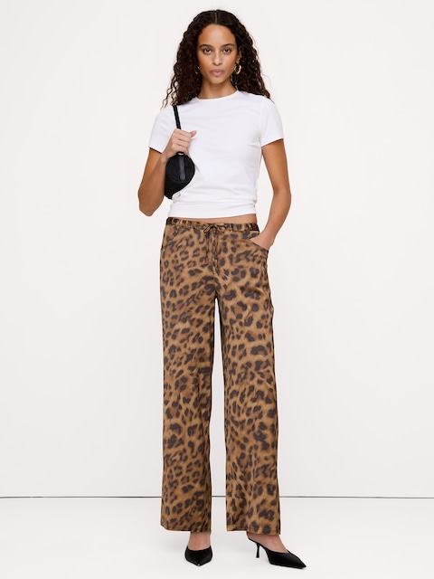 PANTALON STUDIO JAMBE LARGE À CORDON DE SERRAGE EN SATIN EXTENSIBLE