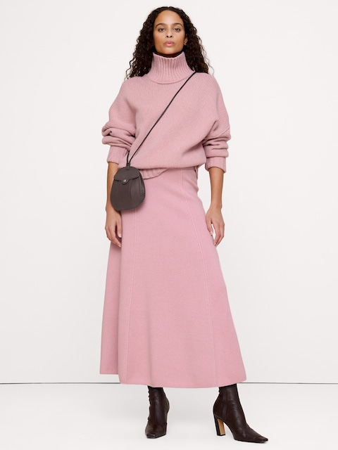 JUPE-CHANDAIL LONGUE EN TRICOT DE LAINE ET COTON
