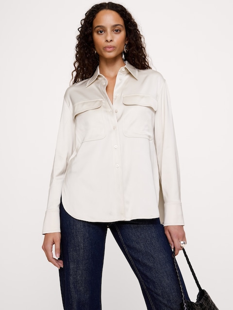 CHEMISIER UTILITAIRE EN SATIN EXTENSIBLE