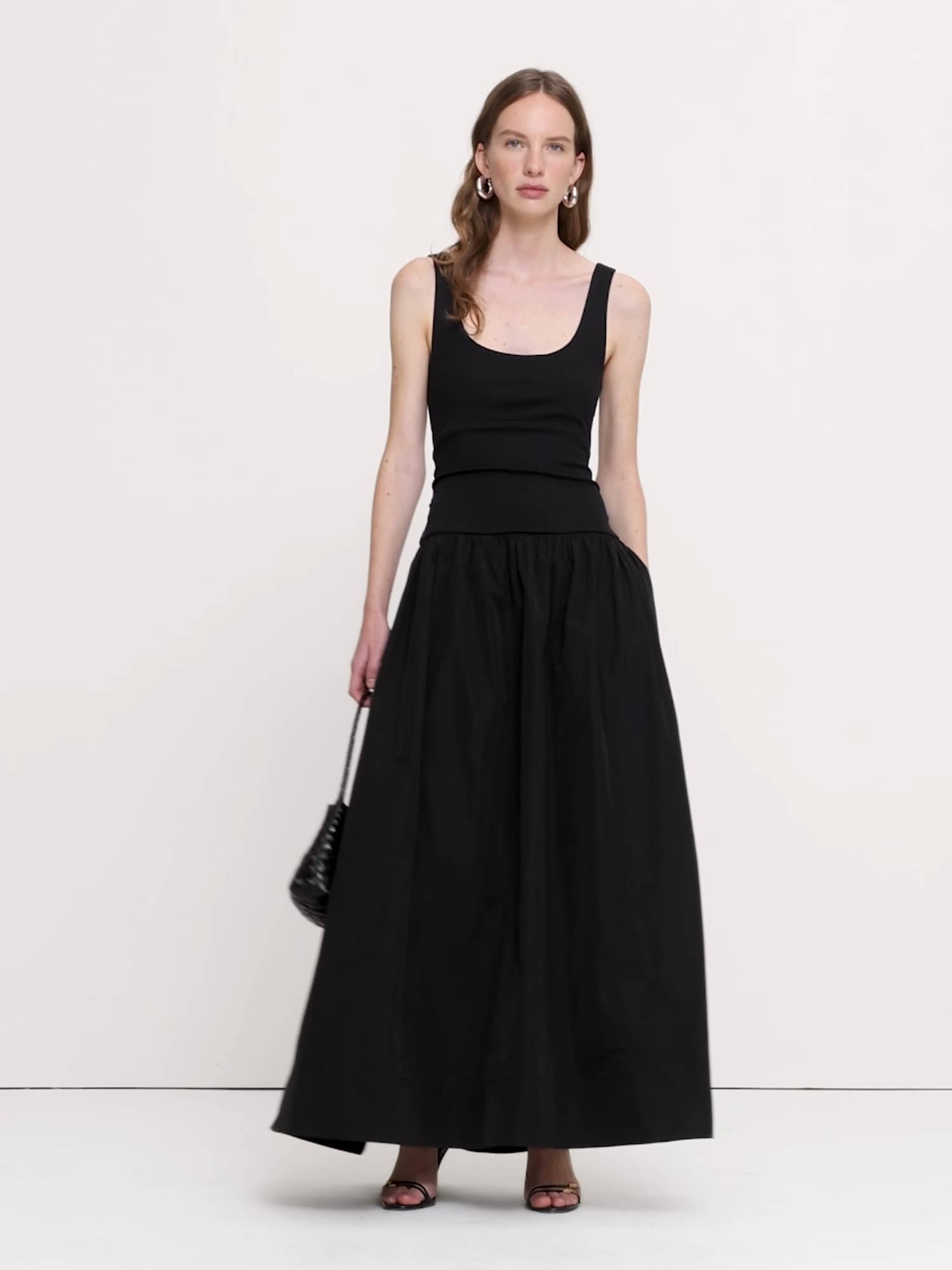 Jersey + Taffeta Halter Maxi Dress