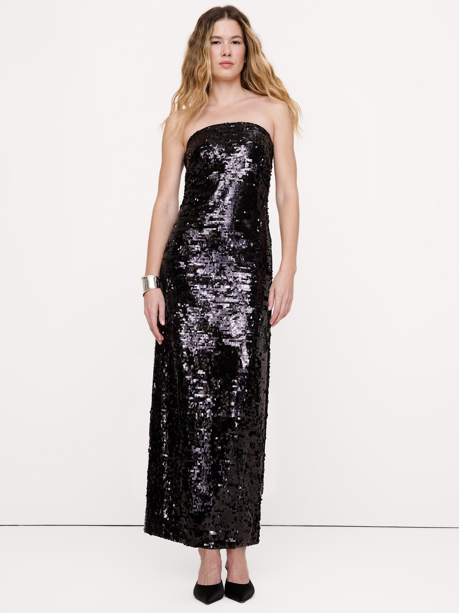 Strapless Sequin Midi Dress