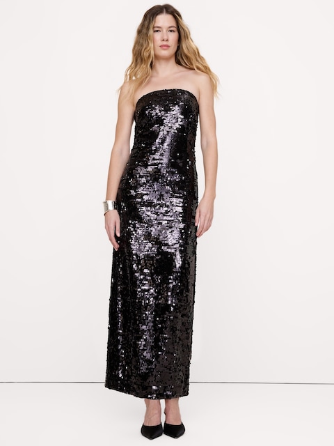 ROBE BUSTIER MI-LONGUE À PAILLETTES